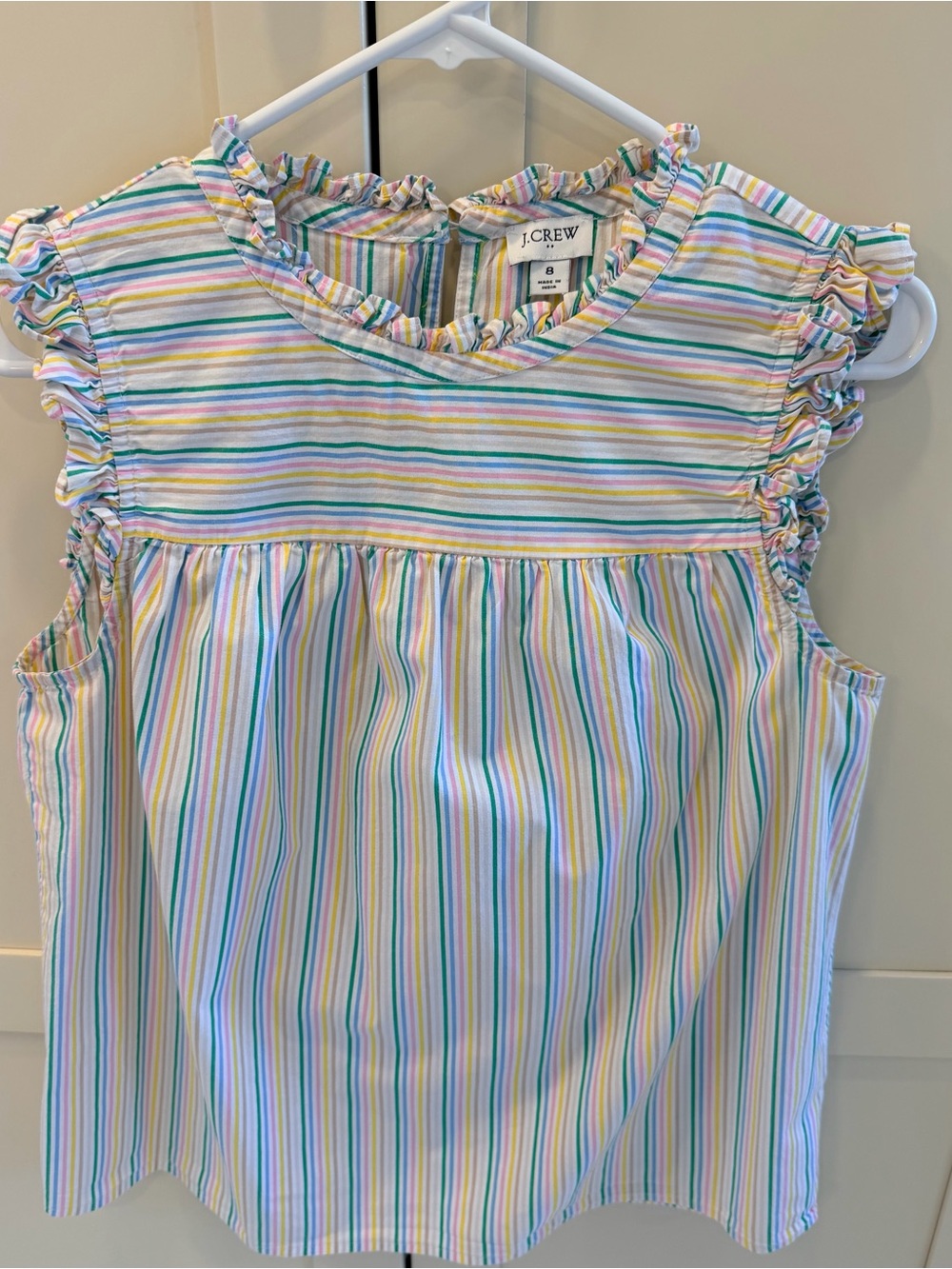 J. Crew Pastel Multicolor Striped Ruffle Sleeve Camisole